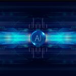 Immagine astratta di colore blu scuro con al centro la scritta AI