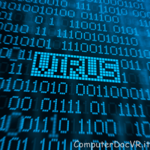 Immagine con scritte su schermo tra cui spicca "virus"